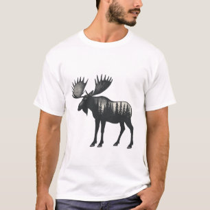Modern Trendy Winter Forest Woodland Moose  T-Shirt
