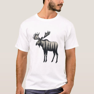 Modern Trendy Winter Forest Woodland Moose  T-Shirt