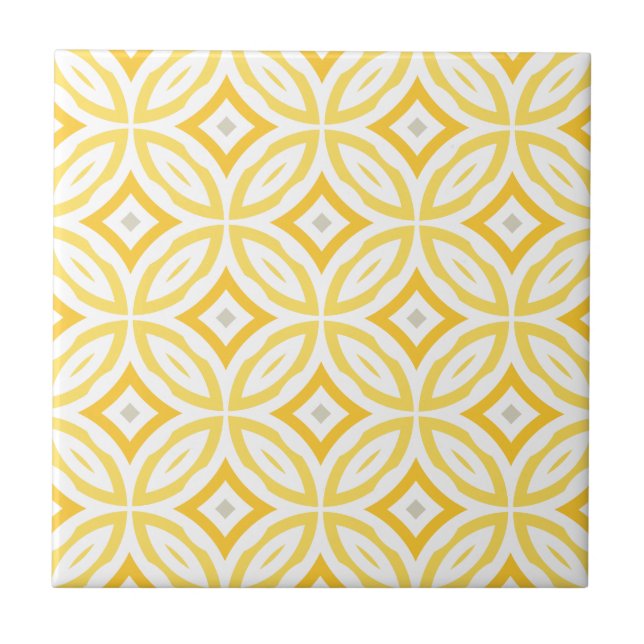 Modern Trendy Yellow Circle Geometric Pattern Tile (Front)
