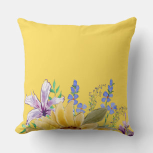 Modern trendy yellow floral chic family mom cute throw pillow