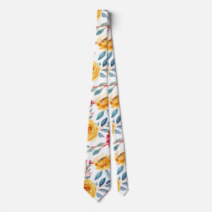 Modern Trendy Yellow Red Floral Watercolor Pattern Tie