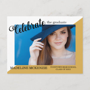 Modern Trendy Yellow White Graduation Party Photo Postcard