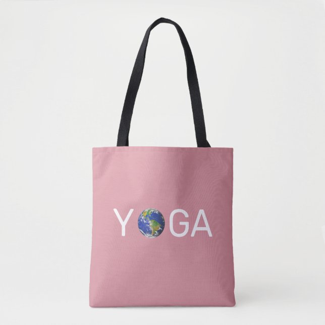 Modern trendy yoga earth on rose gold tote bag (Front)