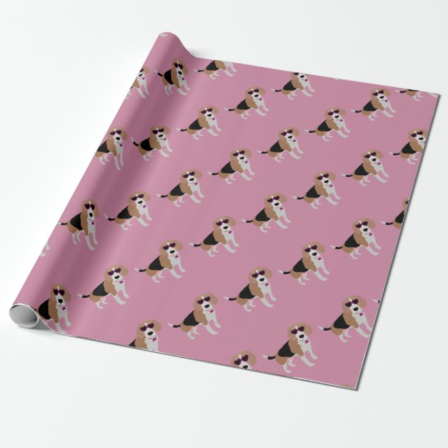 Modern tri-colour beagle dog wrapping paper (Unrolled)