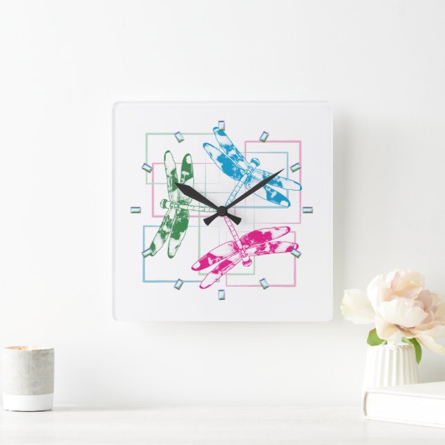 Modern Tri- Colour Dragonflies Wall Clock (Home)