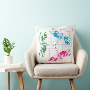 Modern Tri-Colour Dragonfly Throw Pillows