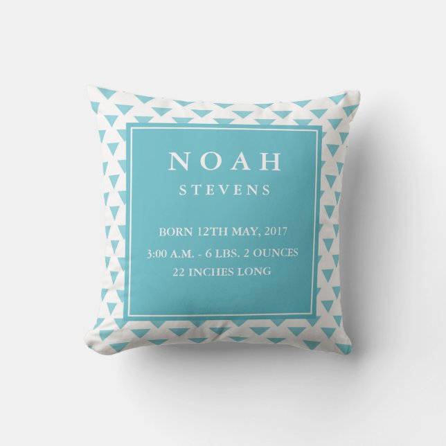 Modern Triangle Baby Boy Birth Announcement Pillow (Front)