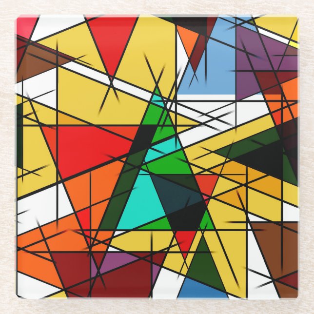 Modern Triangle Colorful Geometric  Glass Coaster (Front)