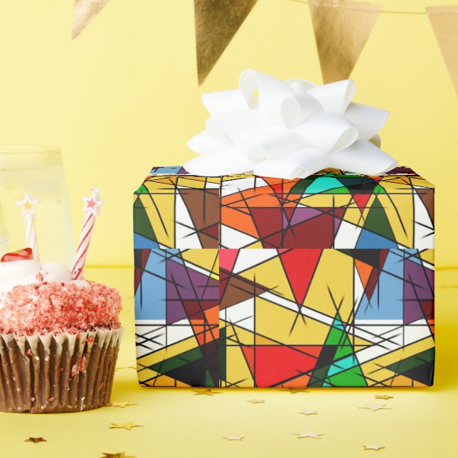 Modern Triangle Colorful Geometric  Wrapping Paper (Birthday Party)