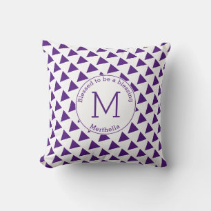 Modern Triangle Geometric Purple White Monogram Throw Pillow