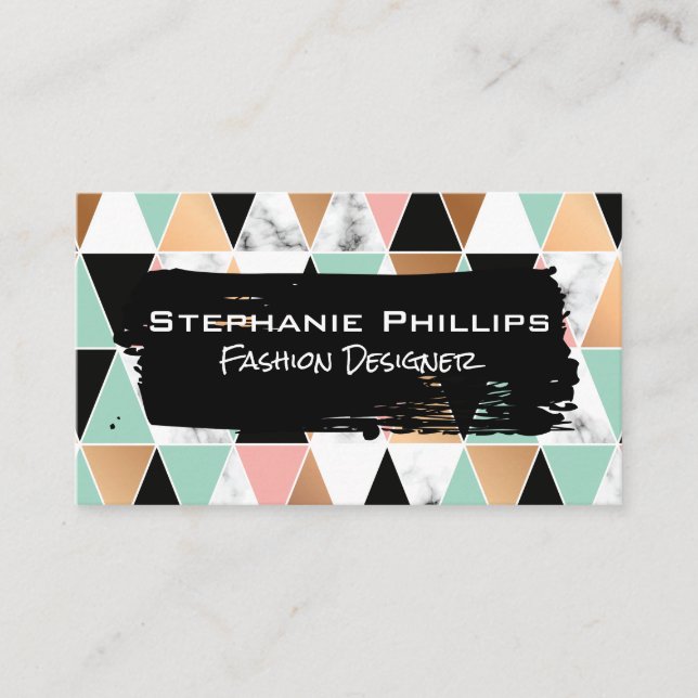 Modern Triangle Marble Colour Way Pattern Business Card (Front)