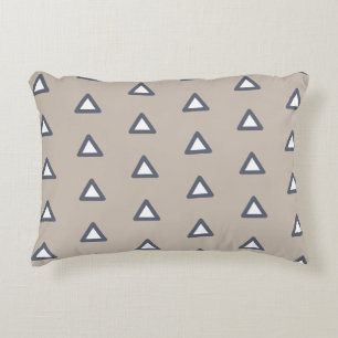 Modern Triangle Pattern Tan Blue & White Geometric Accent Pillow