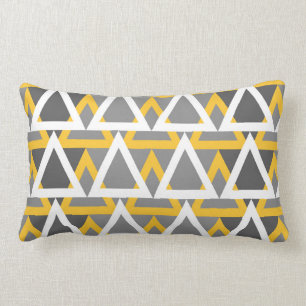 Modern, triangles,  mustard yellow, white, grey lumbar pillow