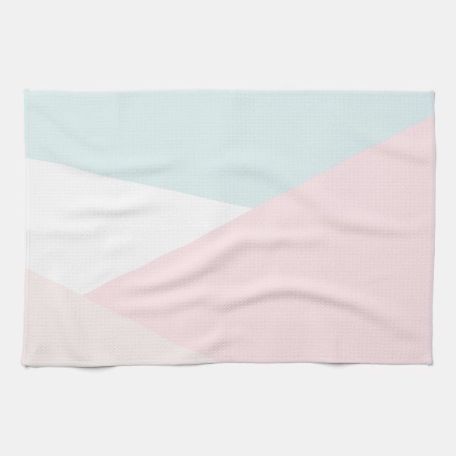 Modern Triangles Pattern Blue & Pink Geometric Kitchen Towel (Horizontal)