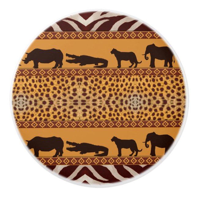 Modern Tribal African Cheetah Pattern Animal Print Ceramic Knob (Front)