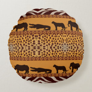 Modern Tribal African Cheetah Pattern Animal Print Round Pillow