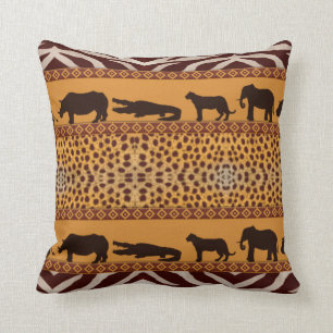 Modern Tribal African Cheetah Pattern Animal Print Throw Pillow