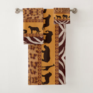 Modern Tribal African Jaguar Pattern Animal Print Bath Towel Set