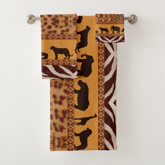 Modern Tribal African Jaguar Pattern Animal Print Bath Towel Set (Insitu)
