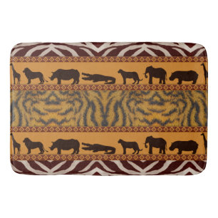 Modern Tribal African Tiger Pattern Animal Print Bath Mat
