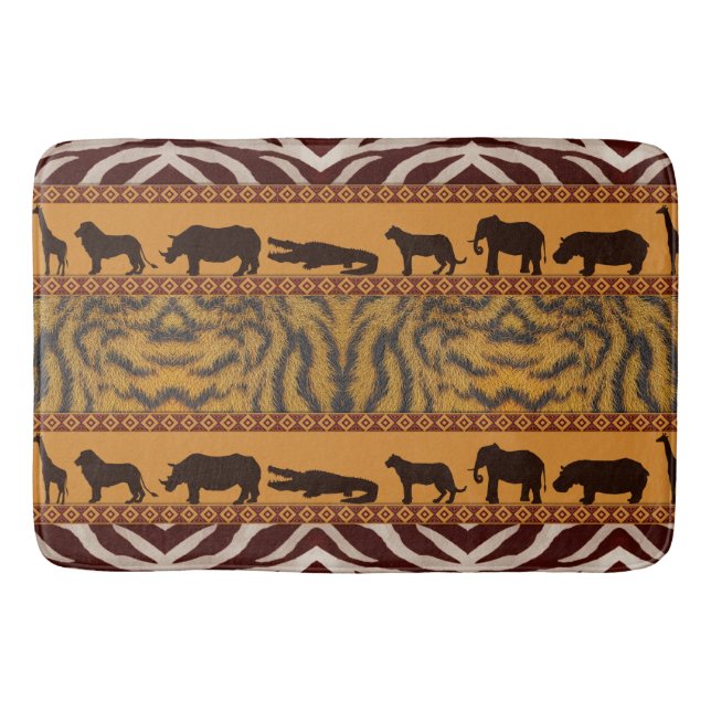 Modern Tribal African Tiger Pattern Animal Print Bath Mat (Front)