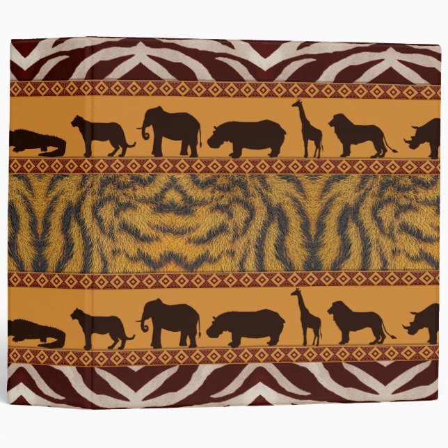Modern Tribal African Tiger Pattern Animal Print Binder (Front/Spine)