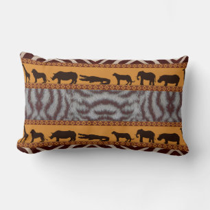 Modern Tribal African White Tiger Animal Print Lumbar Pillow