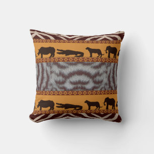 Modern Tribal African White Tiger Animal Print Throw Pillow