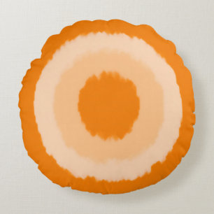 Modern tribal batik circles - Mandarin orange Round Pillow