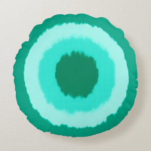 Modern tribal batik circles - turquoise and aqua round pillow