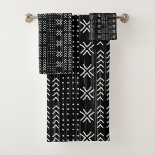 Modern Tribal Black White Mudcloth African Pattern Bath Towel Set