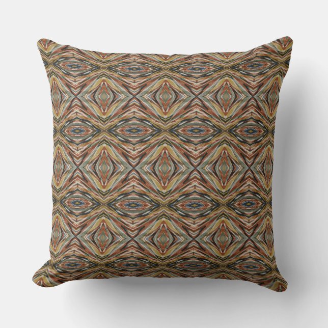 Modern Tribal Diamond Tile Abstract Earthy Outdoor Pillow (Front)