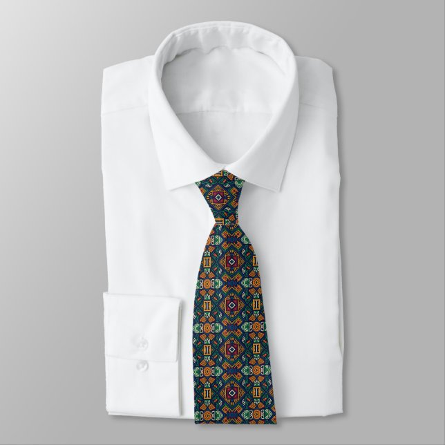 Modern Tribal Ethnic Geometric Pattern Tie (Tied)