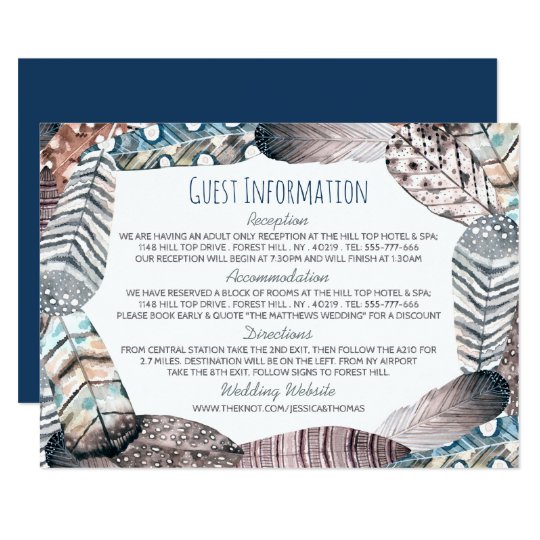 Modern Tribal Feathers Bohemian Wedding Detail Card