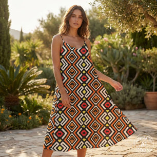 Modern Tribal Geometric Aztec Orange Black White Fabric