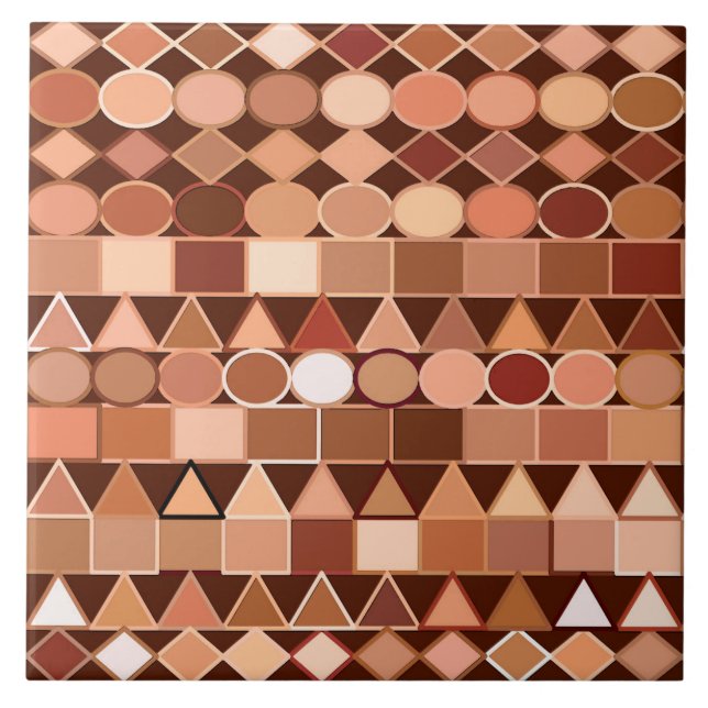 Modern Tribal Geometric, Chocolate Brown and Tan Tile (Front)