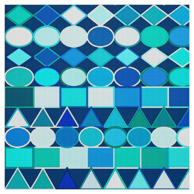 Modern Tribal Geometric, Denim Blues on Navy Fabric (Swatch)