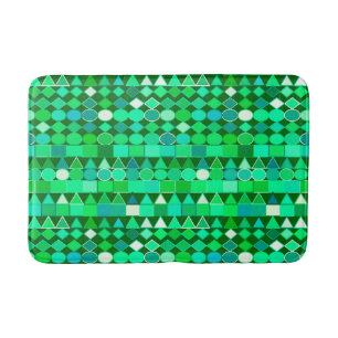 Modern Tribal Geometric, Emerald Green and Aqua Bath Mat