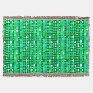 Modern Tribal Geometric, Emerald Green and Aqua Throw Blanket