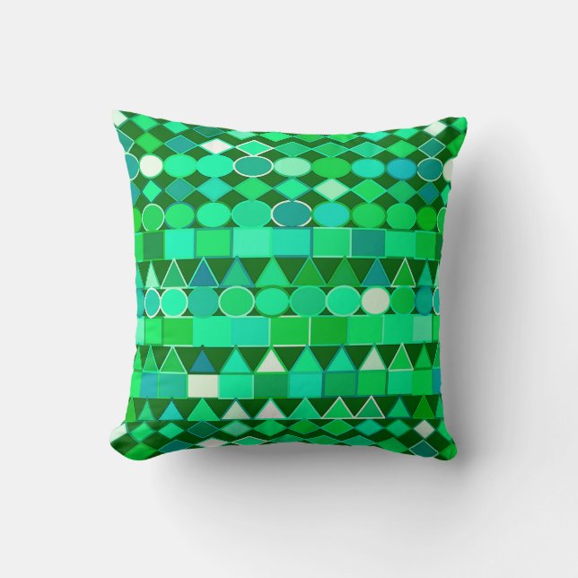 Modern Tribal Geometric, Emerald Green and Aqua Throw Pillow (Front)