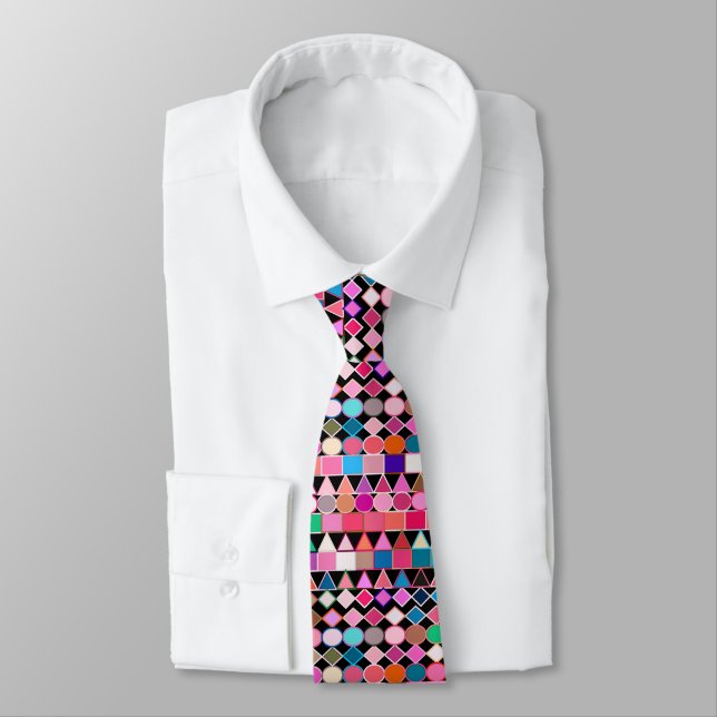 Modern Tribal Geometric, Jewel Colours on Black Tie (Tied)