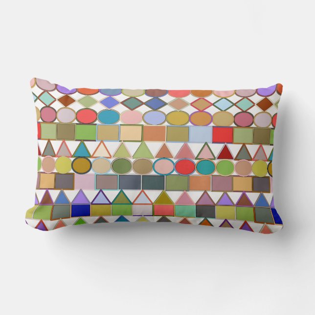 Modern Tribal Geometric, Multi Pastels on white Lumbar Pillow (Front)