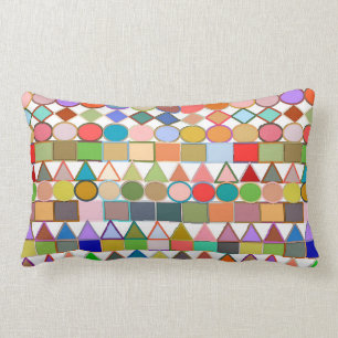 Modern Tribal Geometric, Multi Pastels on white Lumbar Pillow