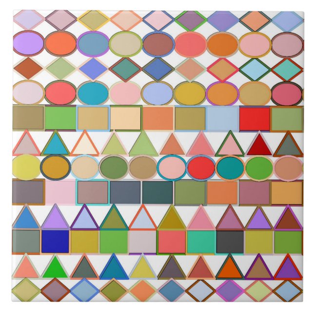 Modern Tribal Geometric, Multi Pastels on white Tile (Front)