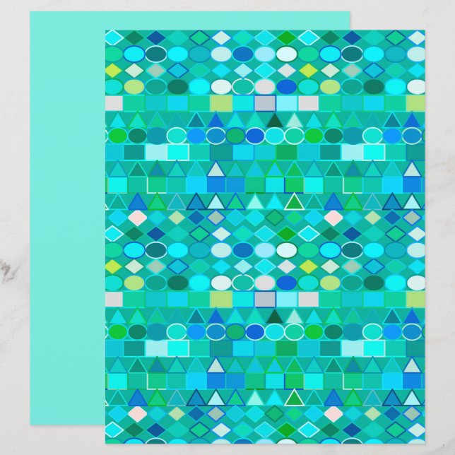 Modern Tribal Geometric, Sea Glass Aqua and Blue (Front/Back)