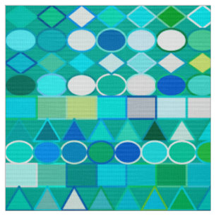 Modern Tribal Geometric, Sea Glass Aqua and Blue Fabric