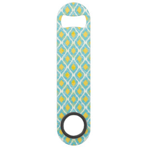 Modern tribal ikat blue yellow fashion bar key