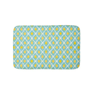 Modern tribal ikat blue yellow fashion bath mat