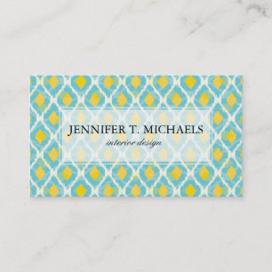 Modern tribal ikat blue yellow fashion business card