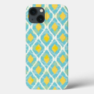 Modern tribal ikat blue yellow fashion iPhone 13 case